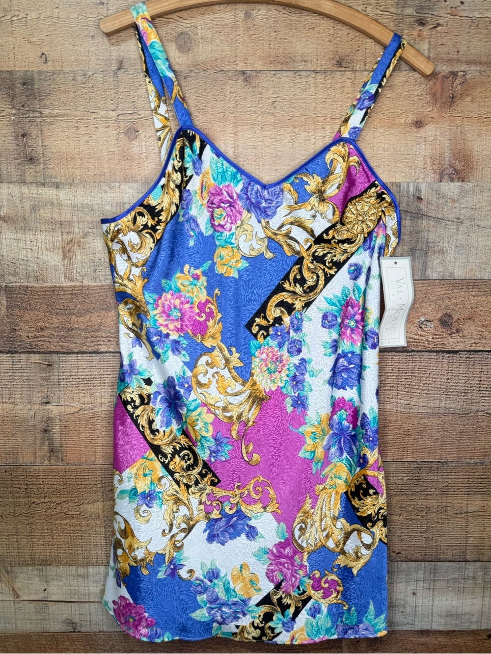 Val Mode Lingerie Vintage NWT Floral Satin Nightgown Slip 80s 90s USA Made Sz M